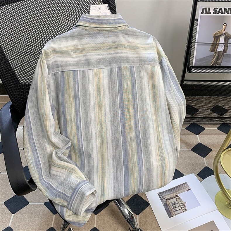 夏款男衬衫条纹扎染亚麻贴标痞帅宽松长袖衬衣CS513P45,男装衬衫,星座1013-1