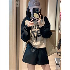 小个子撞色连帽字母卫衣2022秋季新款韩版时尚宽松运动数字上衣女，女装卫衣/绒衫，辉之琳