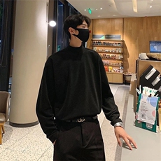 抖音得物品质260克精梳德绒保暖长袖T恤纯色半高领打底针织衫DR01，男装T恤，电商A486
