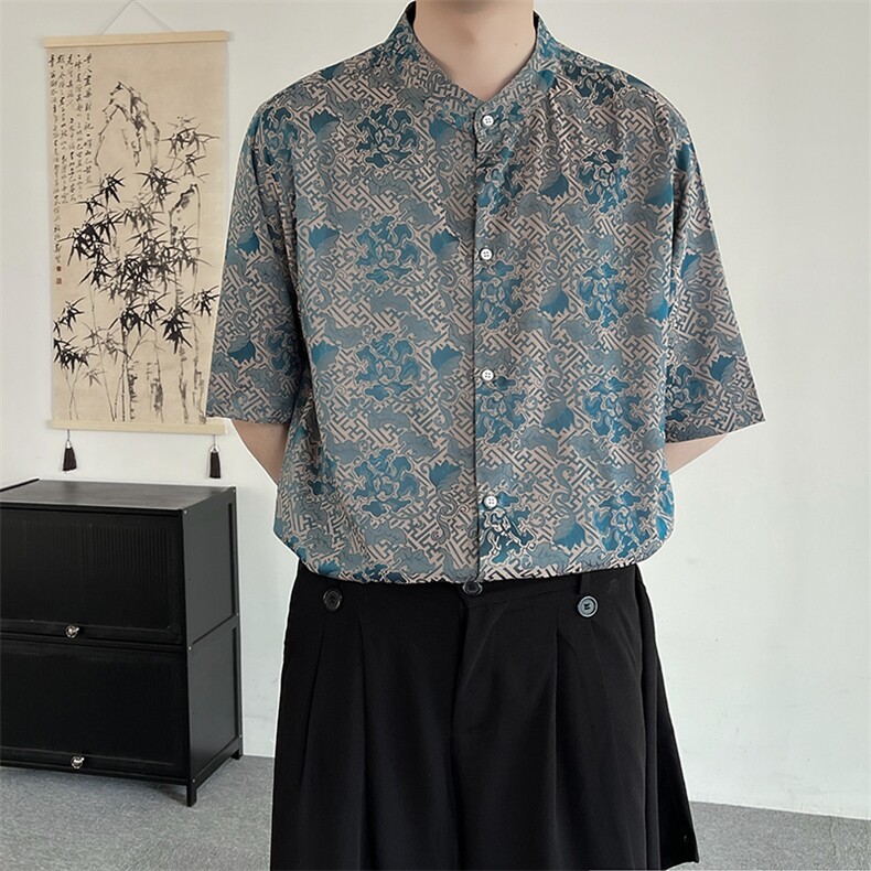 新中式立领风潮T恤短袖高品质上衣刺绣时尚提花T2402-P58,男装T恤,电商A227