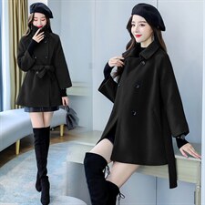 现货2021年冬季双排扣中长款立领九分袖纯色简约时尚减零呢子大衣，女装毛呢外套，丽美静依