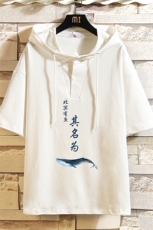 LD54261-P45NASA连帽短袖t恤男大码胖子带帽五分袖中袖砖墙，男装T恤，电商A040A