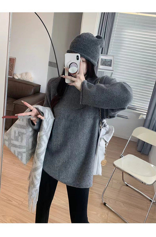 秋冬新款女一字领宽松百搭慵懒风毛衣宽松时尚针织打底,针织衫/毛衣,半城羊绒