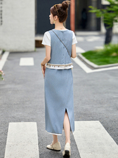 休闲时尚马甲套裙女2025夏季新款洋气减龄百搭半身裙三件套，女装套装/套裙，玖莱伊