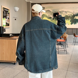 ins复古街头日系复古牛仔夹克2023时尚纯色潮流牛仔外套男高品质