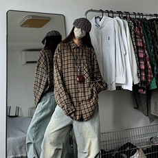 衬衫男秋季新款港风宽松磨毛格子长袖衬衣CS510-P38，男装衬衫，星座214-3