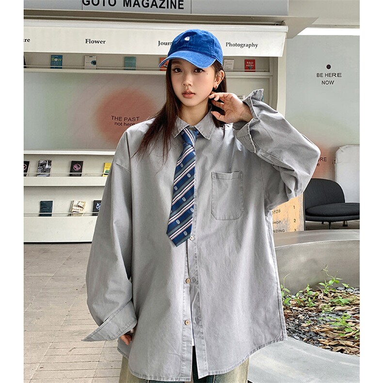 港风纯棉衬衫高级感设计耐磨纯色衬衫休闲百搭MD-H535-特批50控89图片