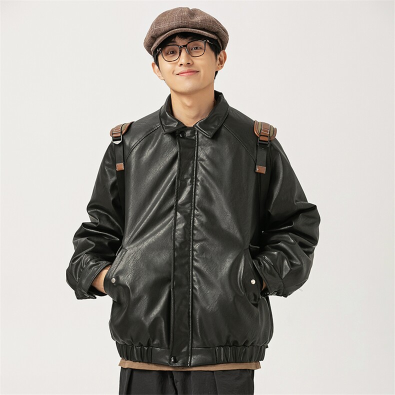 2026冬季新款男装日系潮牌纯色休闲皮衣棉服加厚外套MY382-F145图片