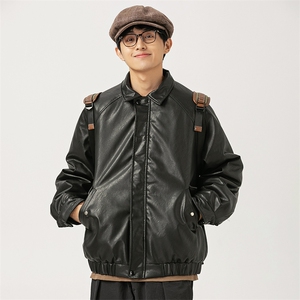 2026冬季新款男装日系潮牌纯色休闲皮衣棉服加厚外套MY382-F145图片