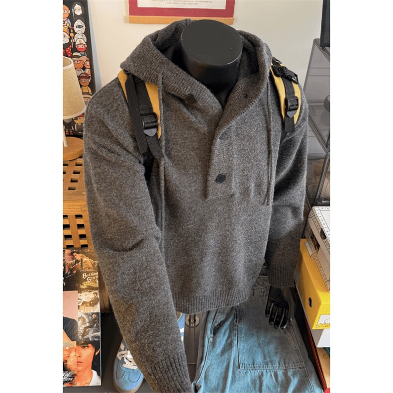 抖音得物保暖立领拉链针织外套秋冬宽松慵懒风纯色毛衣上衣AM047，男装针织衫/毛衣，电商A443