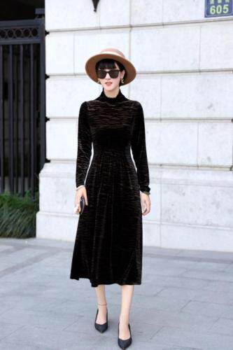 收腰映花金丝绒打底裙可前后两穿，女装，澳洛菲