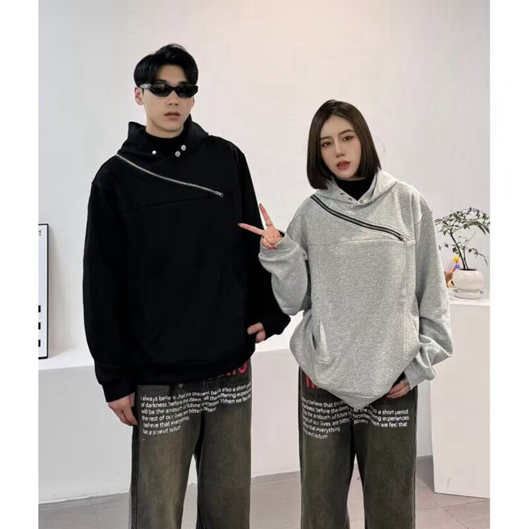 美式斜拉链连帽卫衣男款春秋季高街小众设计感潮牌高级休闲感外套,女装短外套,星座218-8