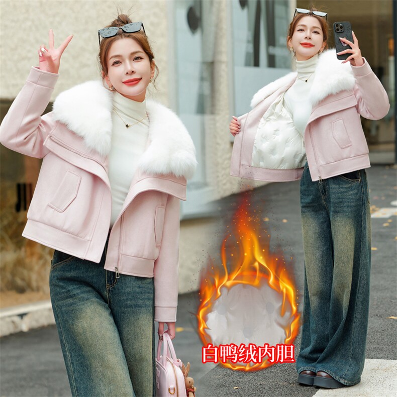 可拆卸狐狸毛大翻领羽绒服女2024冬季新款小香风洋气保暖皮草外套,女装羽绒服,雅静靓衣
