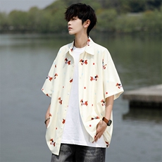 8XL-M腊肠狗花衬衫男短袖夏季冰丝薄款花衬衣寸衫外套DC28003P38，男装T恤，电商B312