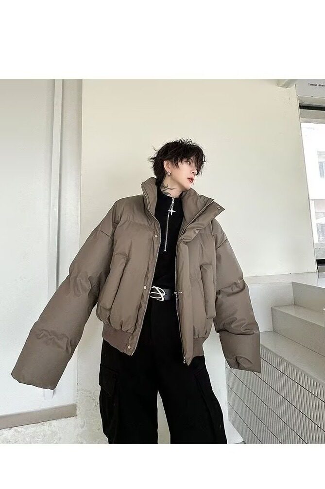 秋冬新品加厚PU皮短款棉衣高街立领面包服时尚潮流外套LF1023p95,男装棉衣,电商D256-2(原A064-2)