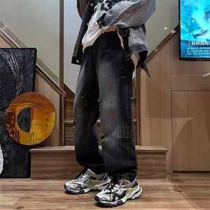 美式hiphop裤子ins高街正反口袋牛仔裤男直筒宽松休闲裤N1332-P45图片