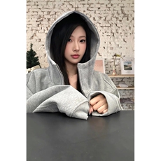 抖音得物高品质二开26春装美式高街重磅结构高领连帽卫衣外套W62，女装短外套，电商A486-1