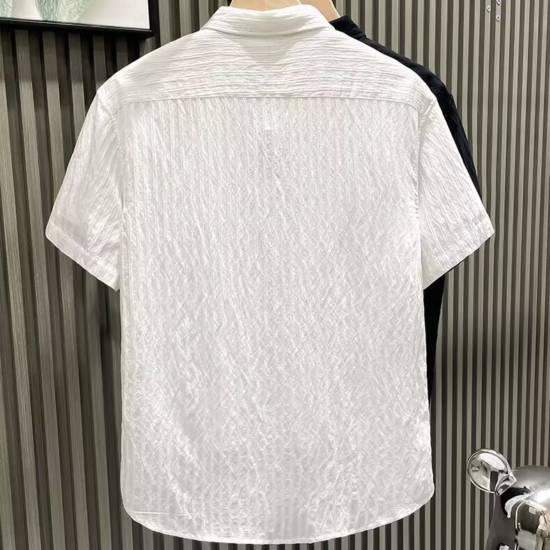 欧货轻奢潮牌夏季新款小众设计感短袖衬衫男高端青年痞帅半袖衬衣,男装衬衫,电商B212（原钱塘6029）