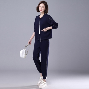 2023年春秋新款妈妈显瘦宽松两件套减龄休闲外套套装女士图片