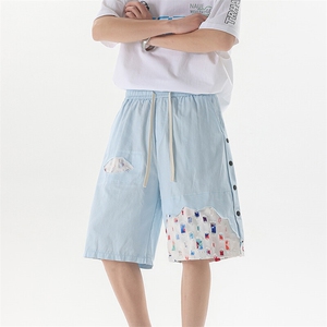 8XL-M 特大码夏季新款五分裤vibe破洞拼接高街格子短裤DK1517P57图片