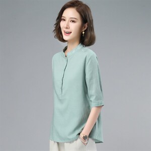 时尚休闲女2026新款韩版夏季短袖宽松棉麻复古风洋气图片
