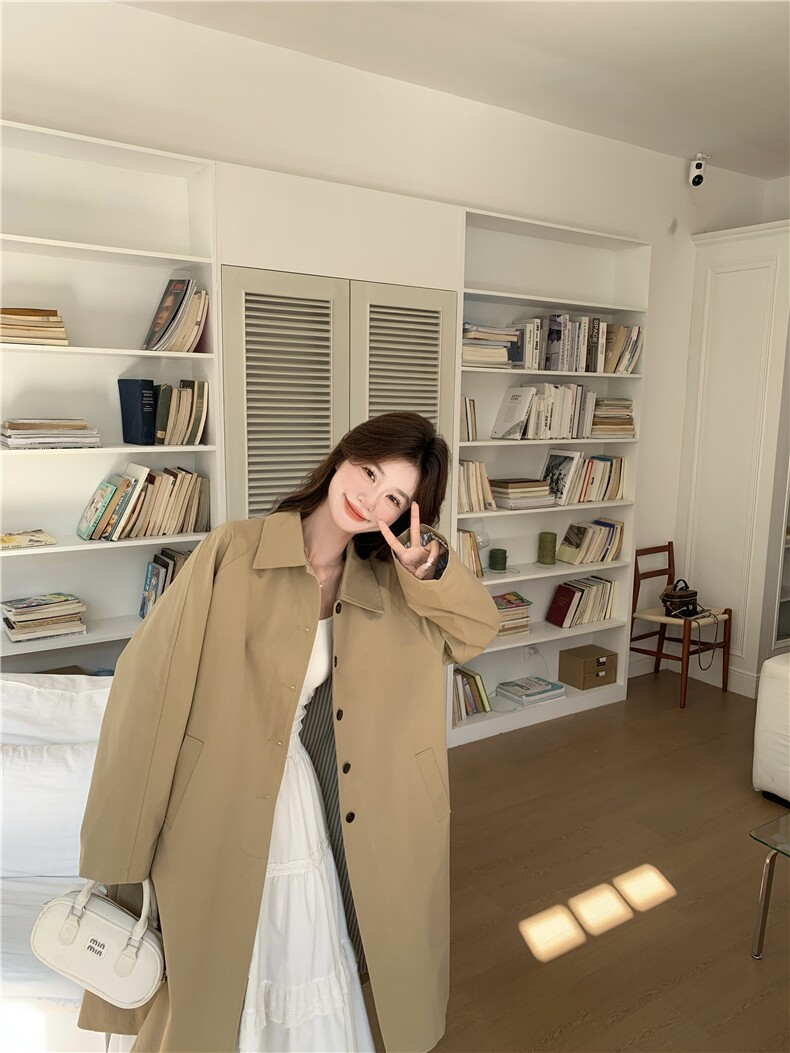 卡其色英伦风衣外套女2025春季新款女装简约大方穿搭系带收腰大衣,女装风衣,难舍钰依