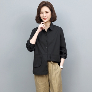 2022年春秋季新款潮韩版衬衫女长袖宽松显瘦单排扣开衫衬衣女棉图片