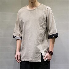 春装新风棉麻短袖t恤男休闲大码七分袖上衣DSA008/T063/P60，男装T恤，电商A008