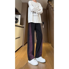 现货黑紫色拼接宽松阔腿直筒撞色休闲牛仔裤男女K5820-P50控78，男装牛仔裤，星座205