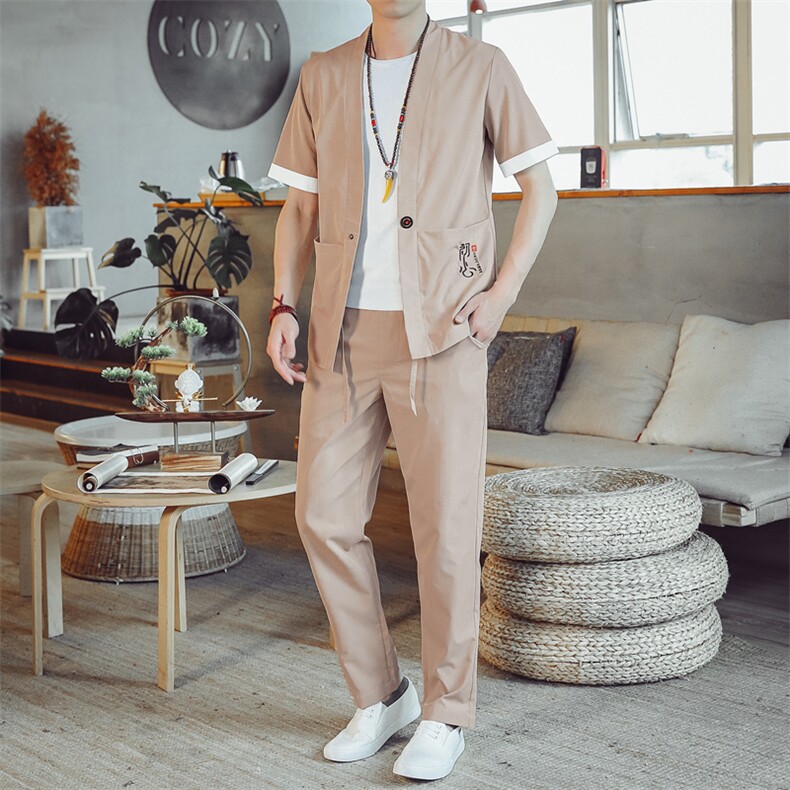 夏季套装男士两件套风复古唐装名族风A334-TZ011-P55,男装民族服装,电商B339(原A334）