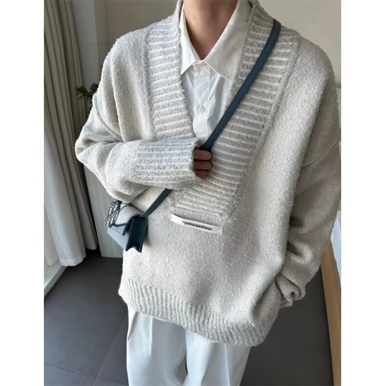 秋冬时尚大V领外搭毛衣男女慵懒风毛线衣网红针织衫6318-P49网图，女装针织衫/毛衣，电商B245