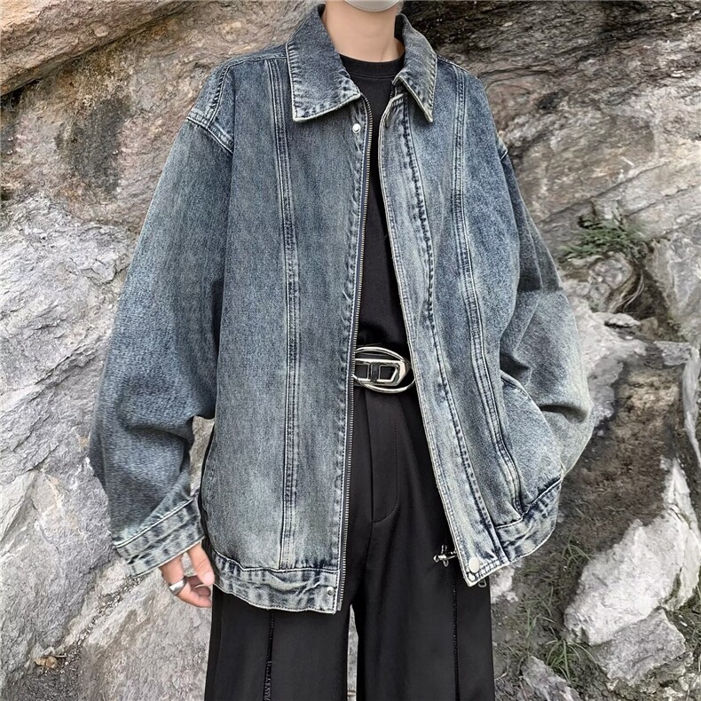 V121-P78-控105 牛仔外套男美式高街复古小众设计感宽松休闲夹克图片