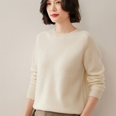 新品加厚女士马鞍肩圆领宽松保暖针织打底衫长袖套头，女装羊绒衫，德尔信羊绒