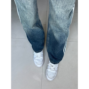 【有货】美式复古三条杠条纹牛仔裤男宽松裤子NZ818LL-特P55图片