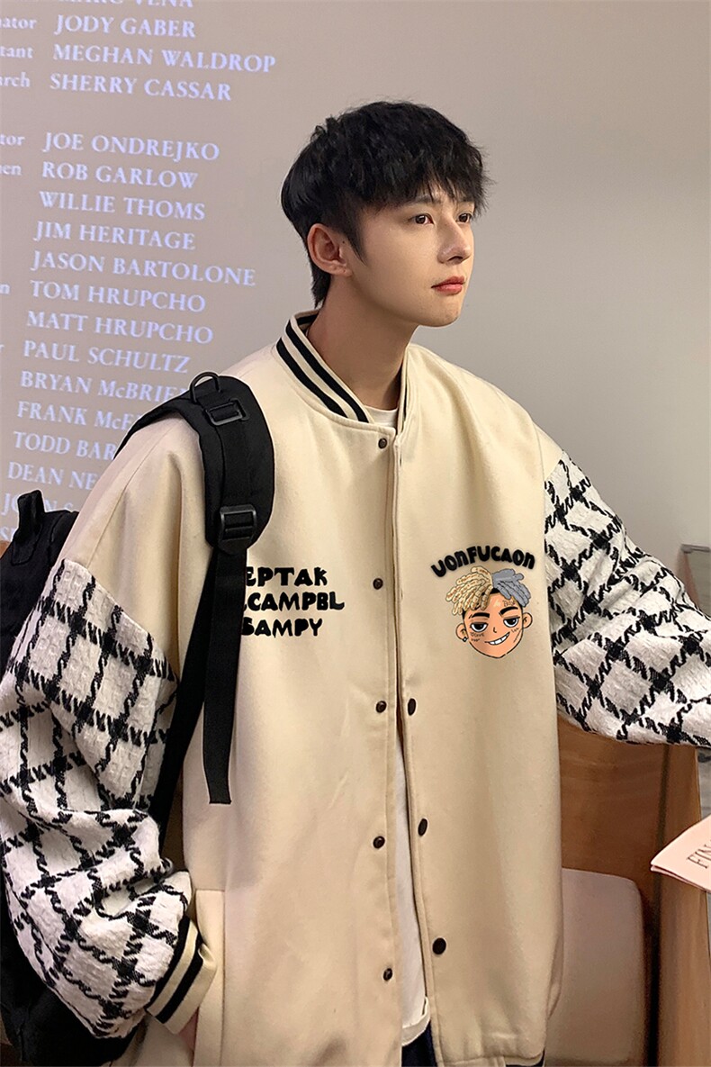 港风秋季新品潮流宽松呢料夹克棒球服外套男女G6706P85控108,男装夹克,电商A268A