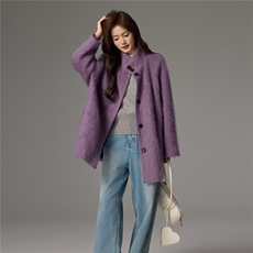 2025舒适百搭简约秋冬新款拉绒立领大衣，女装双面呢大衣，荣图大衣