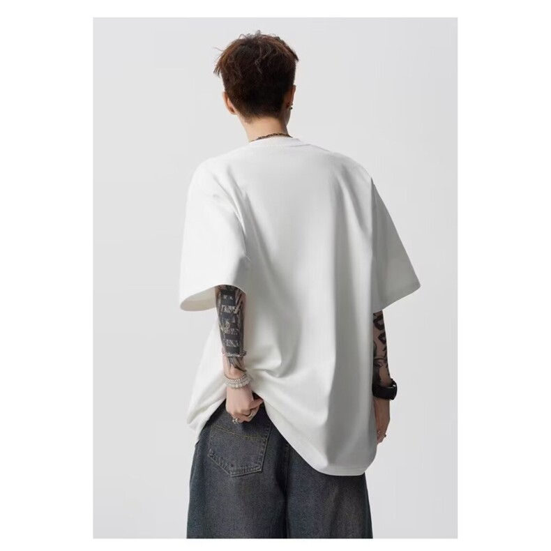 美式高街hiphop短袖t恤男款夏季烫金字母印花铆钉重磅五分袖体恤,男装T恤,星座1210-1