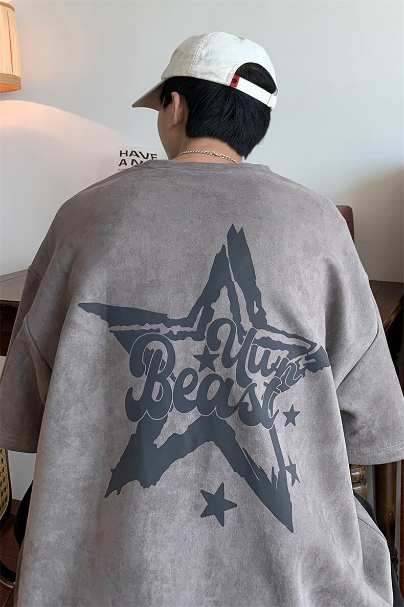 烧花麂皮绒T恤XY5516-TP20控价38美式百搭圆领T恤潮牌流行上衣,男装T恤,电商A102-1