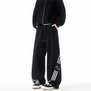 重磅运动条纹卫裤大码拼接设计感三条杠裤子阔腿休闲裤KZ1985/P58图片