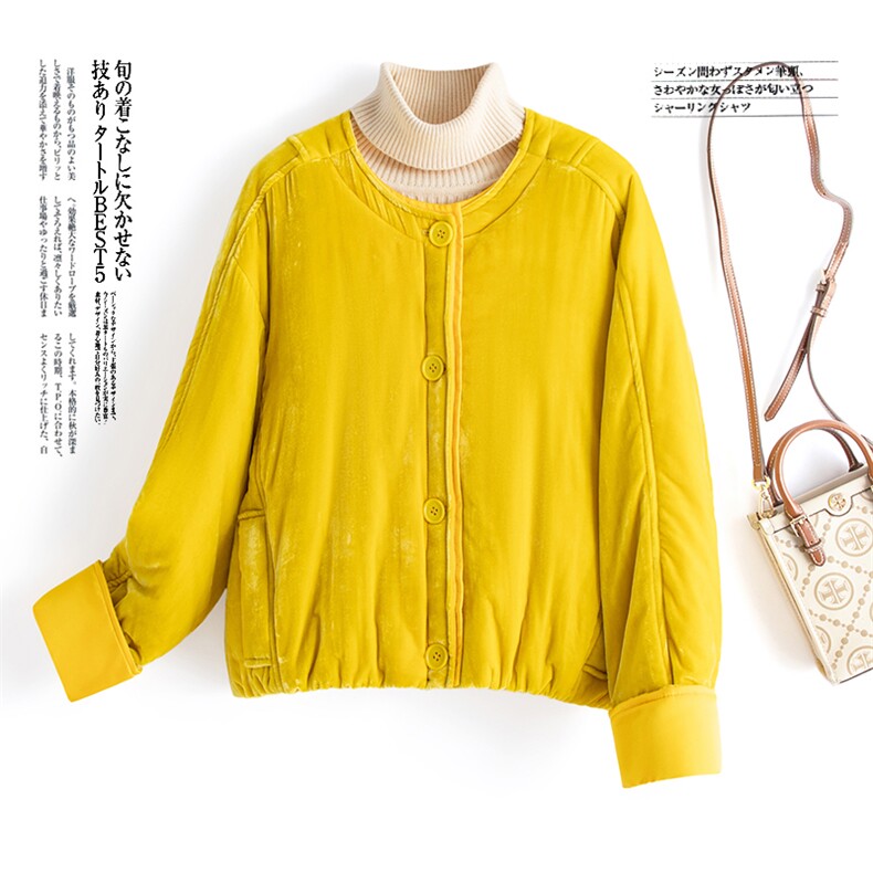 水衣源8815款冬季圆领短款宽松加棉丝绒棉服女纯色时尚外套，女装棉衣/棉服，水衣源