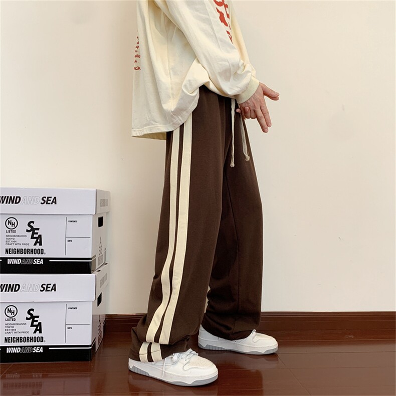 221-1纯棉情侣双杠条纹百搭直筒运动长裤休闲裤K612-P50,女装休闲裤,星座221-1