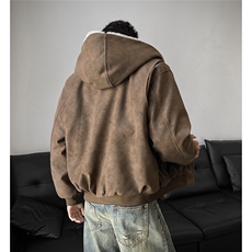 冬季连帽pu皮加绒皮棉衣座山雕男装加绒连帽棉服情侣外套S533特90，男装皮衣，电商A233-1