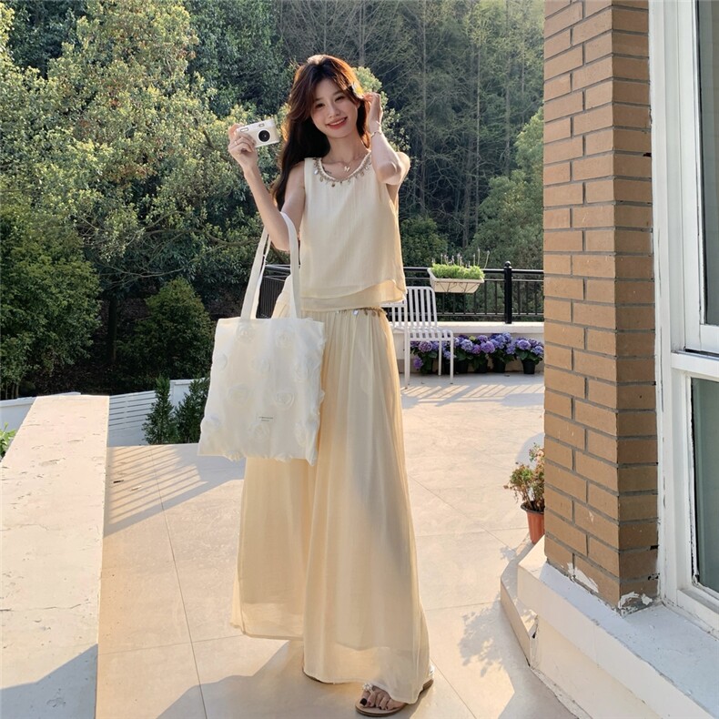 :夏装新款时尚甜美无袖背心阔腿裙裤套装2C135-8812P155K228,女装套装/套裙,2C135