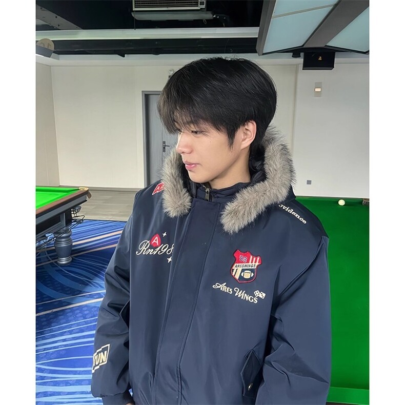 现货DMF502-特批80冬季潮牌潮流学院风毛领连帽派克服外图片