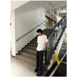 垫肩短袖T恤半拉链设计感半袖打底衫小众男 T59 网络图图片