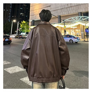 美拉德棕色皮衣外套机车服翻领复古宽松PU夹克上衣Y1023-P68网图图片