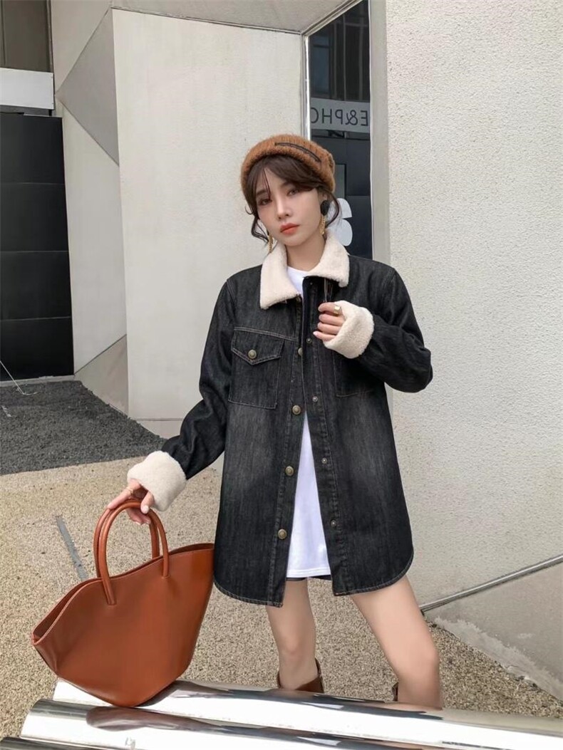 爱美欧现货羊羔毛牛仔加绒衬衣，其它，爱美欧