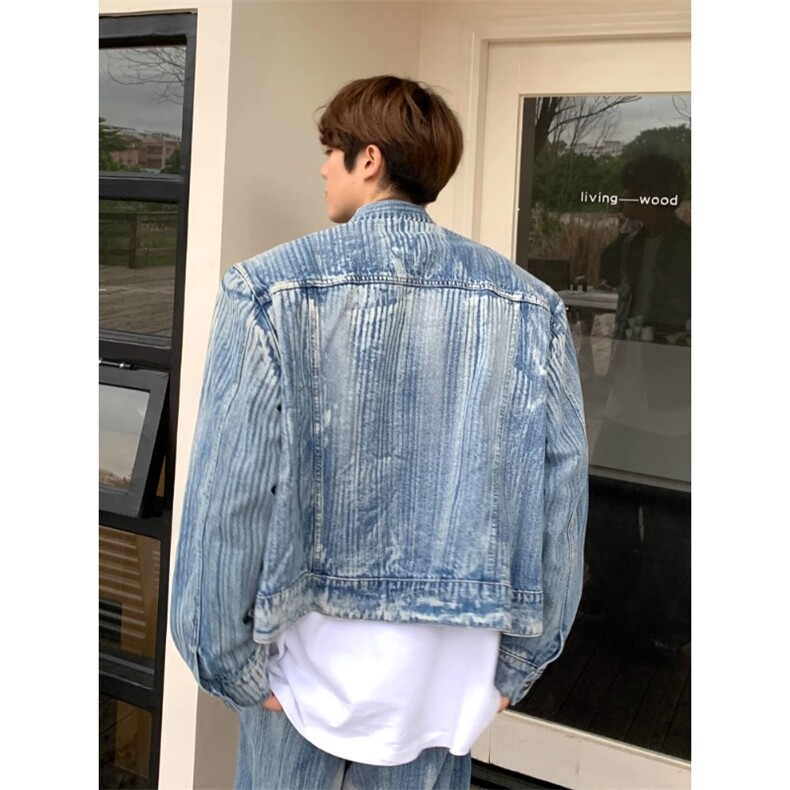 JK8640-P68新款美式水洗重工做旧高级感痞帅短款牛仔外套,男装工装外套,电商B323A