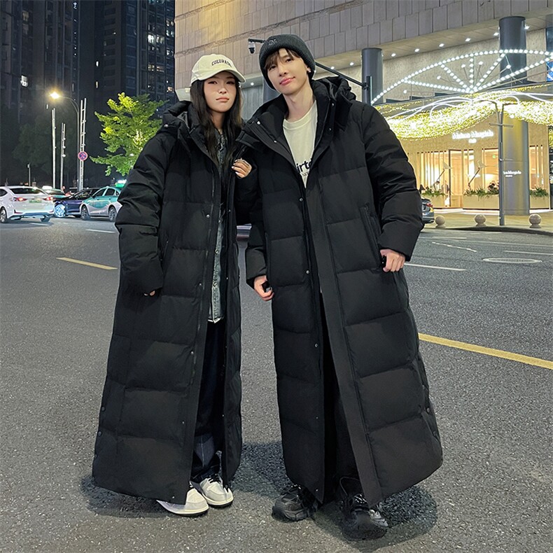 长款连帽纯色立领可休闲保暖加厚情侣羽绒服宽松上衣图片