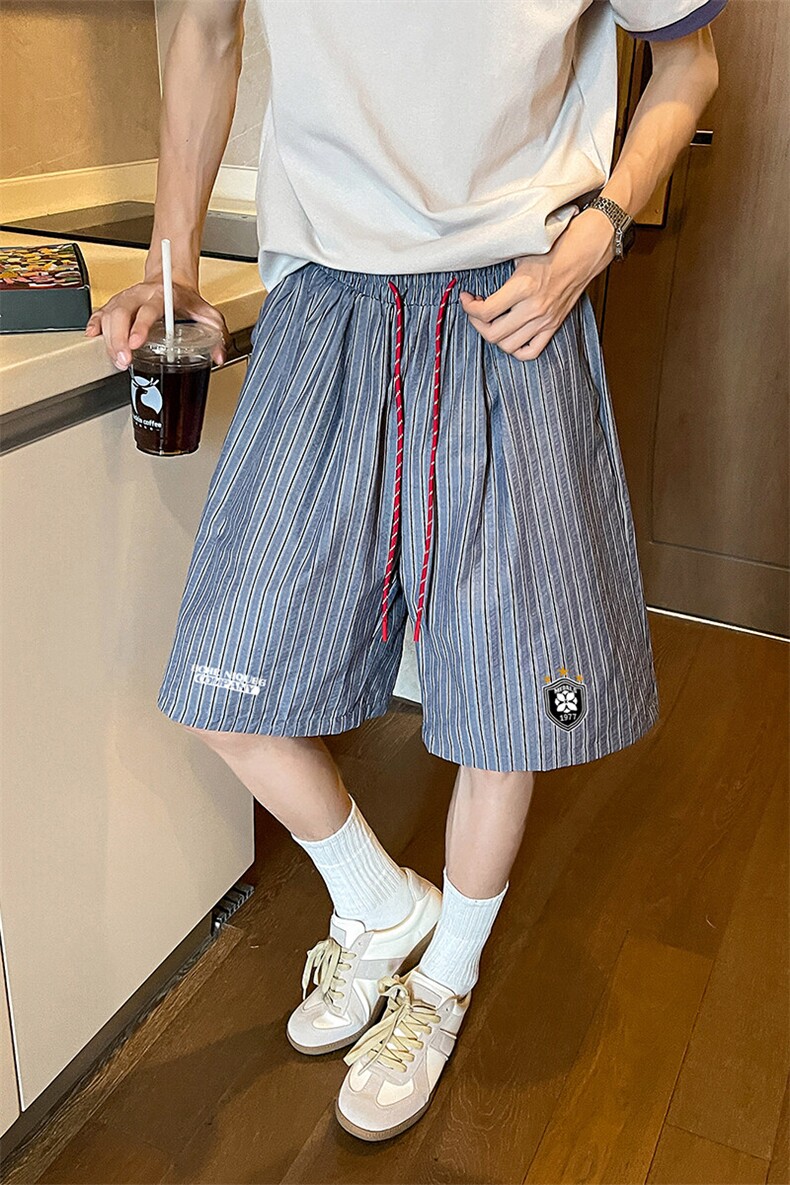 简约宽松夏日百搭裤子高街日系复古条纹撞色休闲短裤K789TP28,男装休闲裤,电商A102B